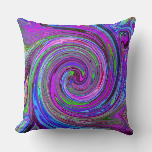 Farbenfrohe Magenta Swirl Retro Abstraktes Design Kissen (Vorderseite)