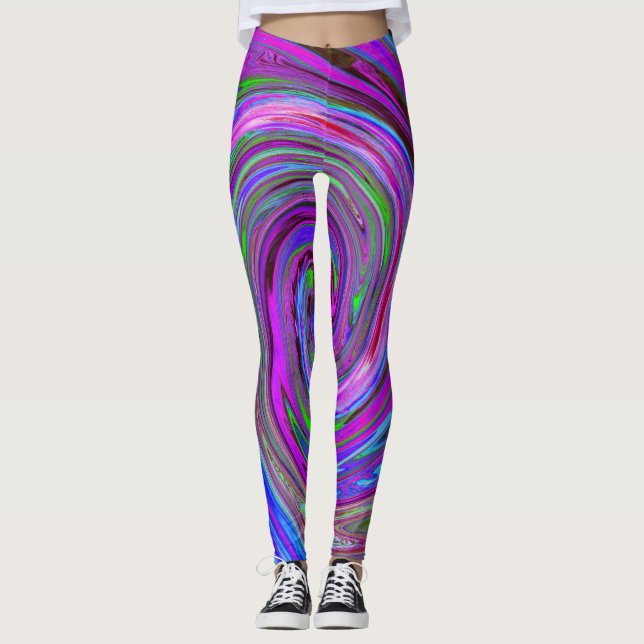 Farbenfrohe Magenta Swirl Retro Abstraktes Design Leggings (Vorderseite)