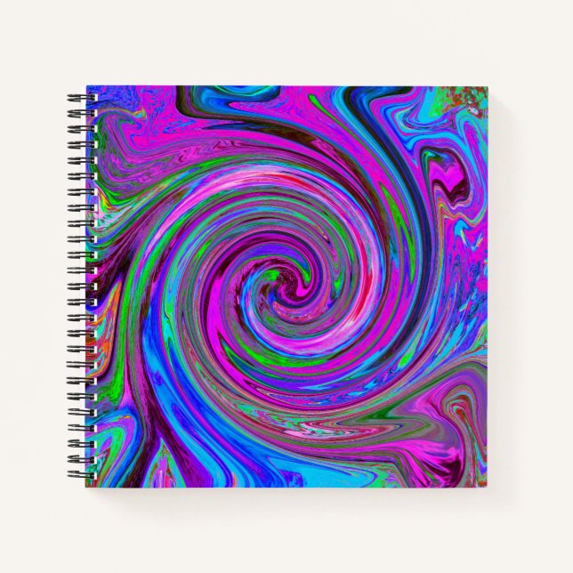 Farbenfrohe Magenta Swirl Retro Abstraktes Design Notizbuch (Vorderseite)
