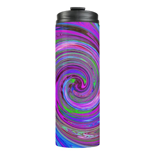 Farbenfrohe Magenta Swirl Retro Abstraktes Design Thermosbecher (Vorderseite)