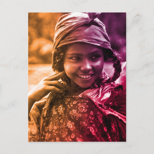 Farbenfrohe Maghreb tunesische Djerba-Frau Postca Postkarte (Vorderseite)