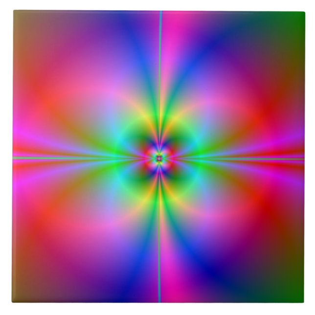 Farbenfrohe Magnetosphäre Rainbow Fraktal Art Fliese (Vorderseite)