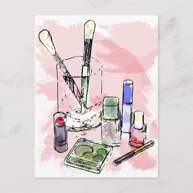 Farbenfrohe Makeup-Illustration Postkarte (Vorderseite)