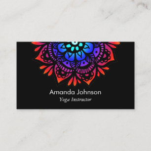Farbenfrohe Mandala auf Black Yoga Instructor Visitenkarte