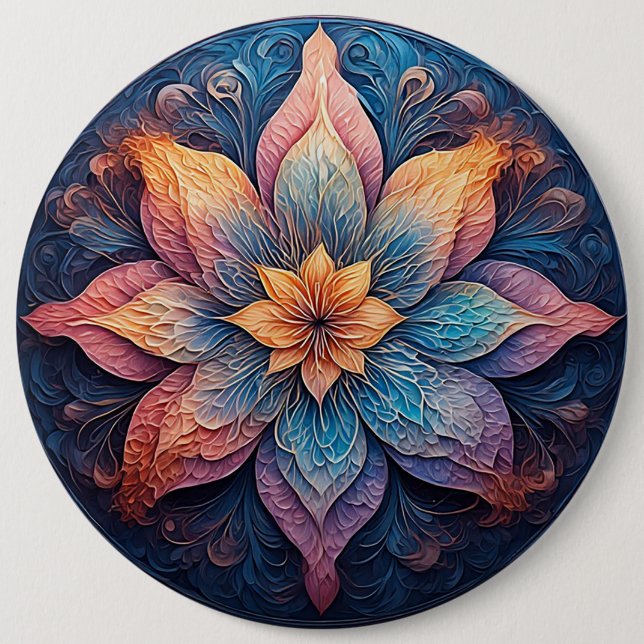 Farbenfrohe Mandala Blume Design Button (Vorderseite)