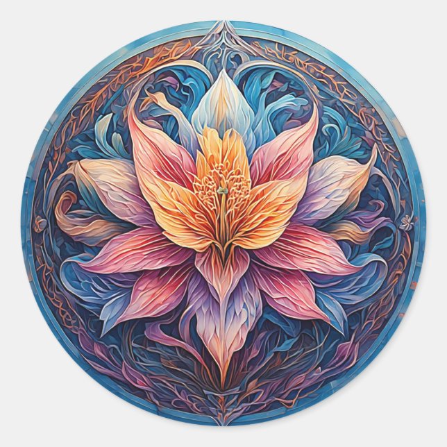 Farbenfrohe Mandala Blume Design Runder Aufkleber (Vorderseite)