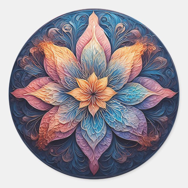 Farbenfrohe Mandala Blume Design Runder Aufkleber (Vorderseite)