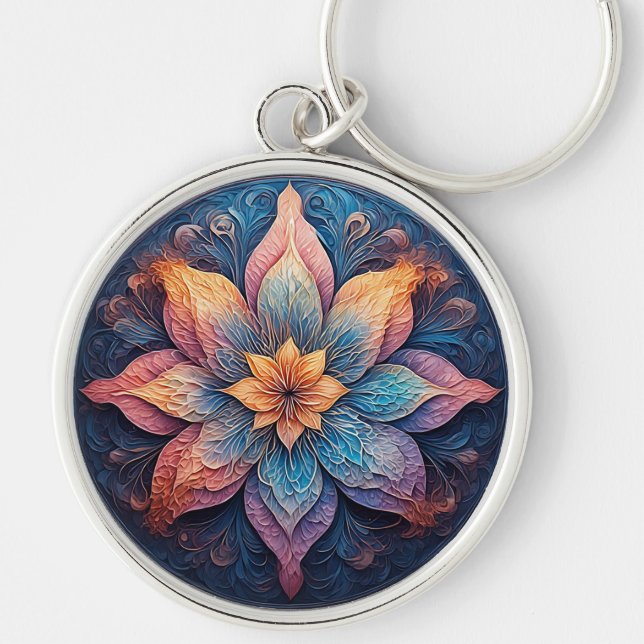 Farbenfrohe Mandala Blume Design Schlüsselanhänger (Vorne)