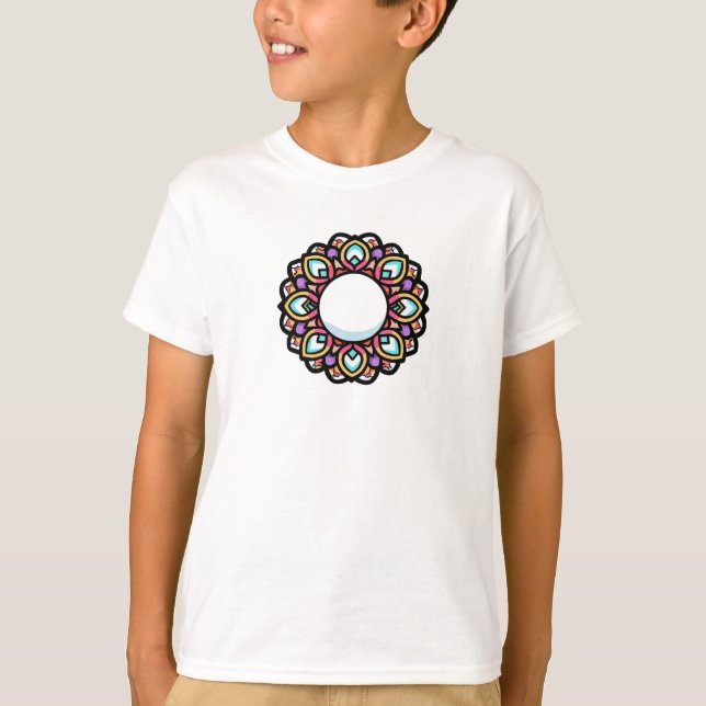 Farbenfrohe Mandala Blume Design T-Shirt (Vorderseite)