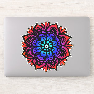 Farbenfrohe Mandala Blume Red Blue Black Aufkleber