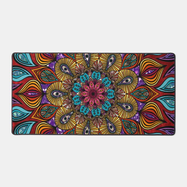 Farbenfrohe Mandala Blume Zen Brown Fun Cool Tripp Schreibtischunterlage (Vorderseite)