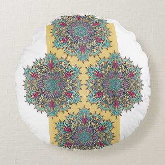 Farbenfrohe Mandala Blumenmuster. Rundes Kissen