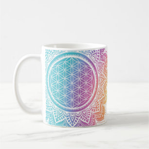 Farbenfrohe Mandala Blüte des Lebens Pastell Kaffeetasse
