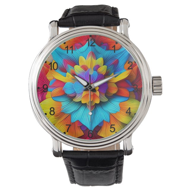 Farbenfrohe Mandala Design Armbanduhr (Vorderseite)