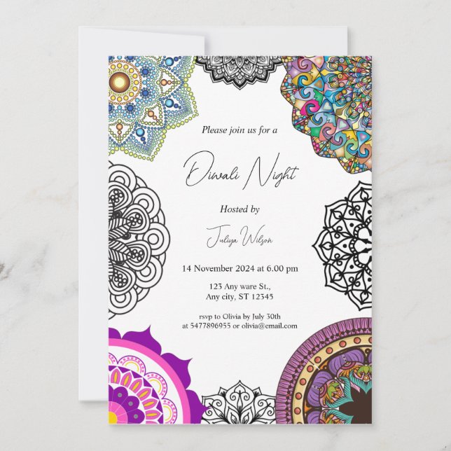 Farbenfrohe Mandala Diwali Einladung (Vorderseite)
