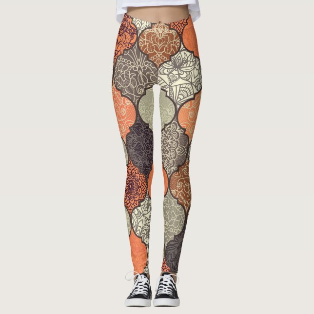 Farbenfrohe Mandala: Islamisches Patchwork Nahtlos Leggings (Vorderseite)
