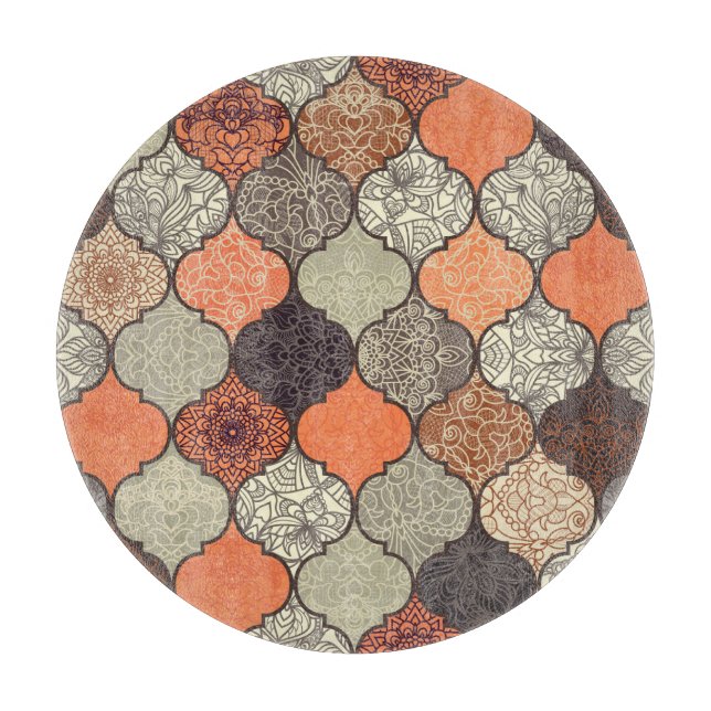 Farbenfrohe Mandala: Islamisches Patchwork Nahtlos Schneidebrett (Vorderseite)