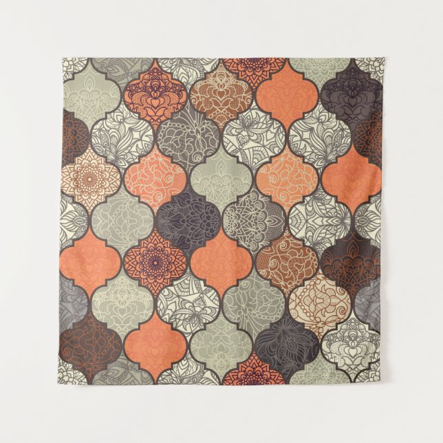 Farbenfrohe Mandala: Islamisches Patchwork Nahtlos Wandteppich (Vorderseite)