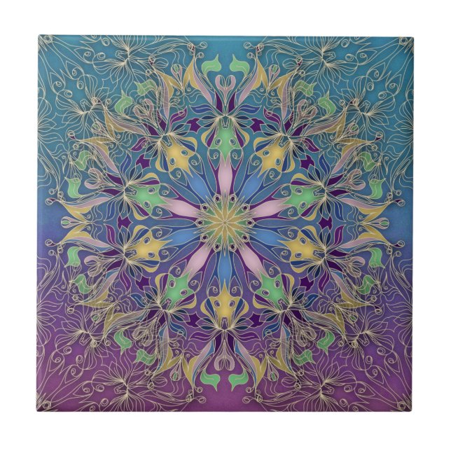Farbenfrohe Mandala Keramik Tile Fliese (Vorderseite)