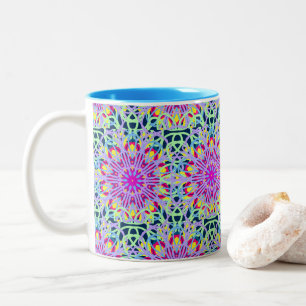 Farbenfrohe Mandala Kosmische Blume Zweifarbige Tasse