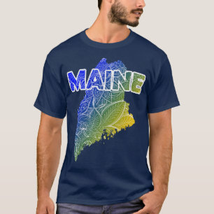 Farbenfrohe mandala Kunstkarte von Maine mit Text T-Shirt