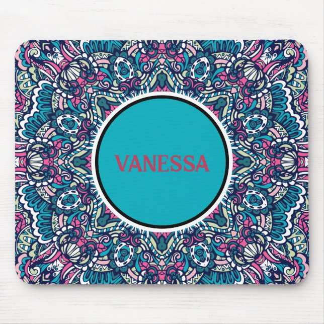 Farbenfrohe Mandala Muster Boho Hippie Geometric Mousepad (Vorne)