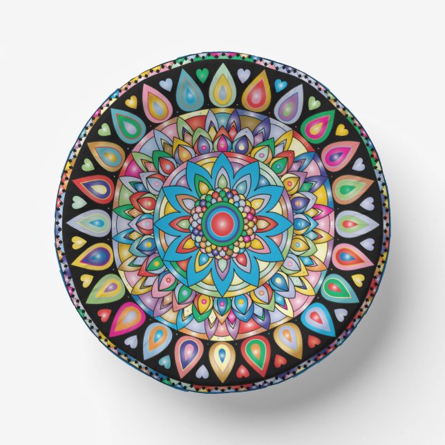 Farbenfrohe Mandala Paper Bowl Pappteller (Vorderseite)