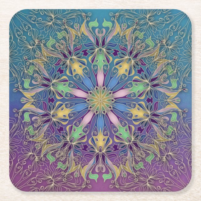 Farbenfrohe Mandala Paper Untersetzer (Vorderseite)