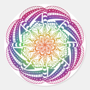 Farbenfrohe Mandala Stickers. Runder Aufkleber