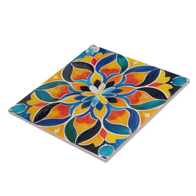 Farbenfrohe Mandala Style Keramik Tile. Fliese (Seite)