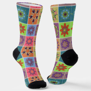 Farbenfrohe Mandala Tile Pattern - Boho Geometric Socken