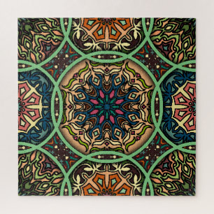 Farbenfrohe Mandala: Vintage Hand mit Blumen Puzzle