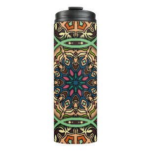 Farbenfrohe Mandala: Vintage Hand mit Blumen Thermosbecher