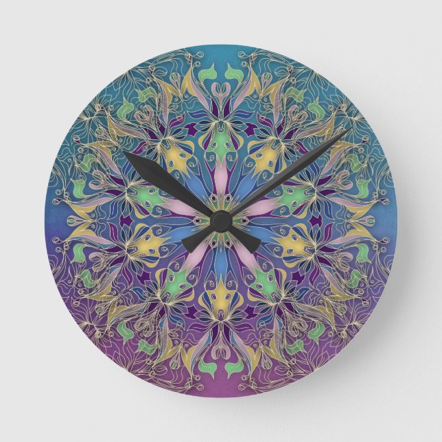 Farbenfrohe Mandala Wall Uhr (Vorderseite)