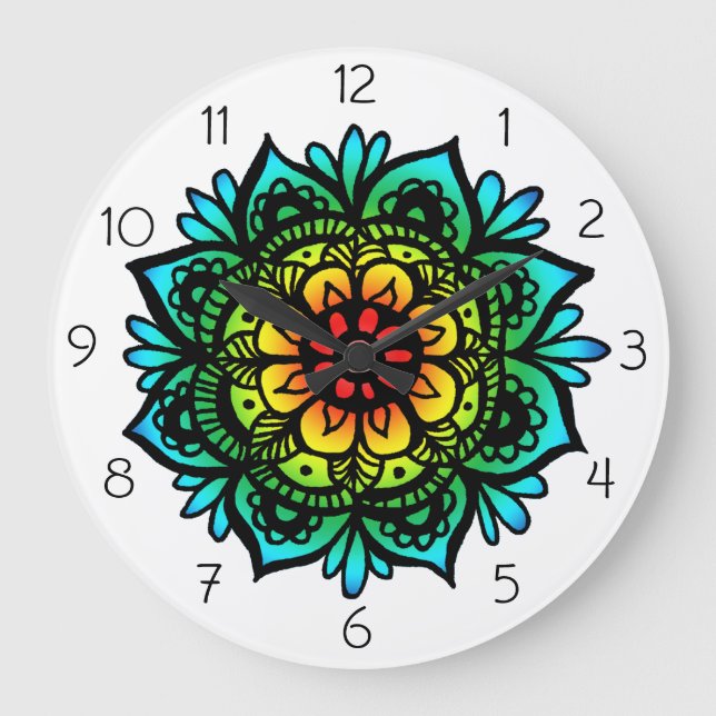 Farbenfrohe Mandala Wall Uhr (Vorderseite)