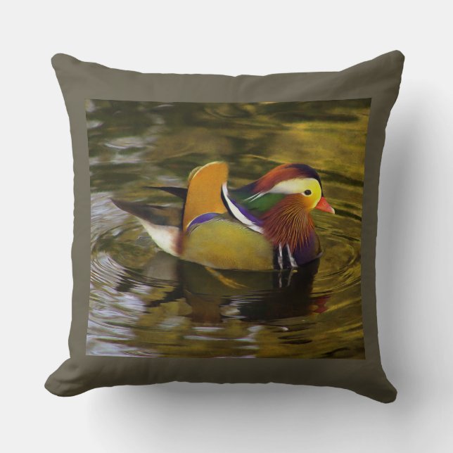 Farbenfrohe Mandarin Duck Gray Square Kissen (Vorderseite)