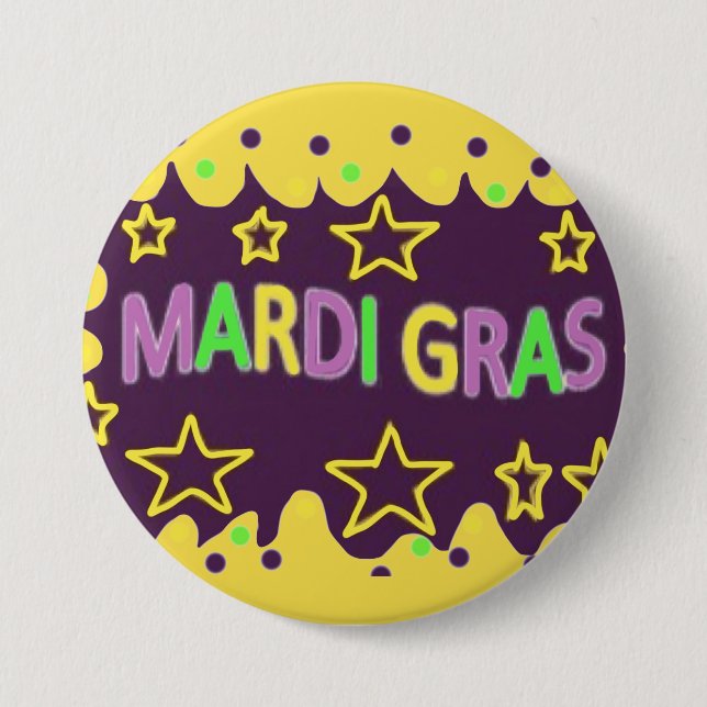 Farbenfrohe Mardi Gras Button (Vorderseite)