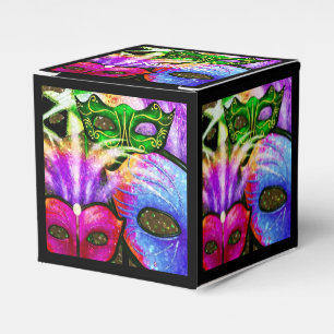 Farbenfrohe Mardi Gras Masken Cube Favor Box Geschenkschachtel