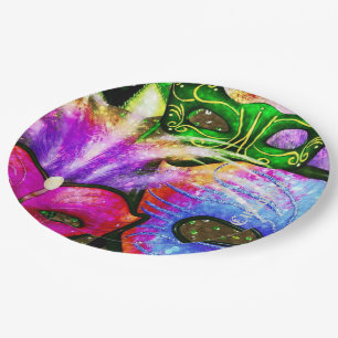 Farbenfrohe Mardi Gras Masken Papier-Teller Pappteller