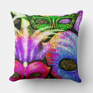 Farbenfrohe Mardi Gras Masken Throw Kissen