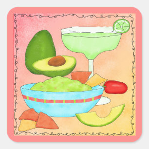 Farbenfrohe Margarita Guacamole Fun Celebrate Quadratischer Aufkleber