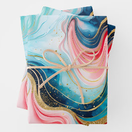 Farbenfrohe Marmorfarbenhandtücher Geschenkpapier Set