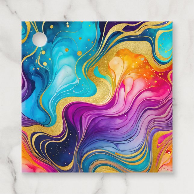 Farbenfrohe Marmorklänge Geschenkanhänger (Vorderseite)