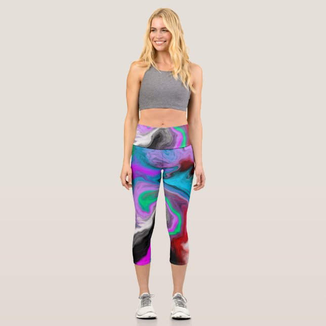 Farbenfrohe Marmorkunstexplosion Capri Leggings (Vorderseite)