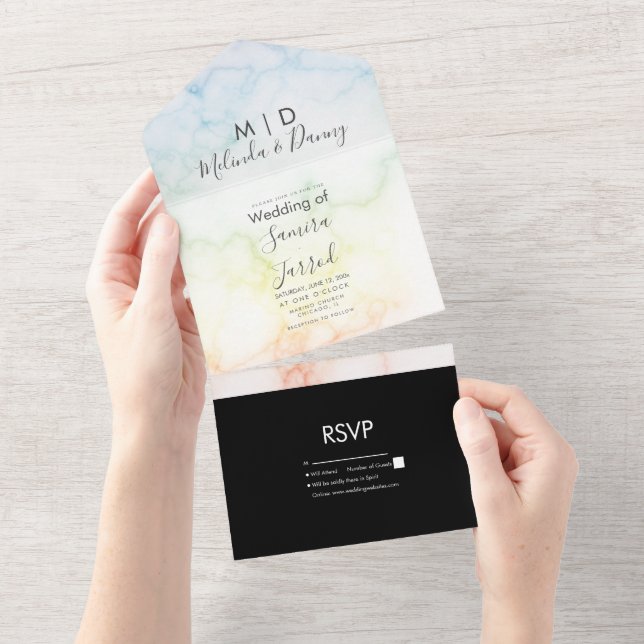 Farbenfrohe Marmorschleife in einer Einladung (Abreißen)