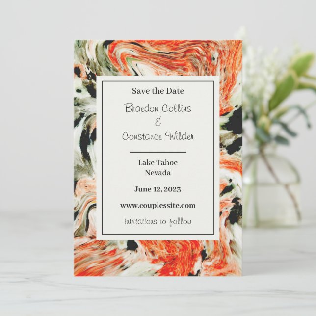 Farbenfrohe MarmorWedding retten das Datum Save The Date (Stehend Vorderseite)