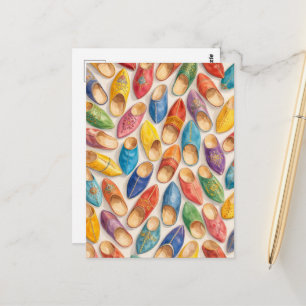 Farbenfrohe marokkanische Babouche-Pantoffeln Postkarte