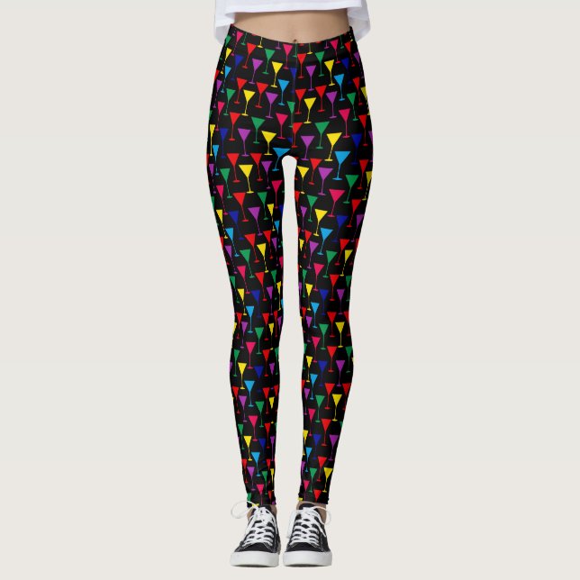 Farbenfrohe Martini-Cocktail-Muster Leggings (Vorderseite)
