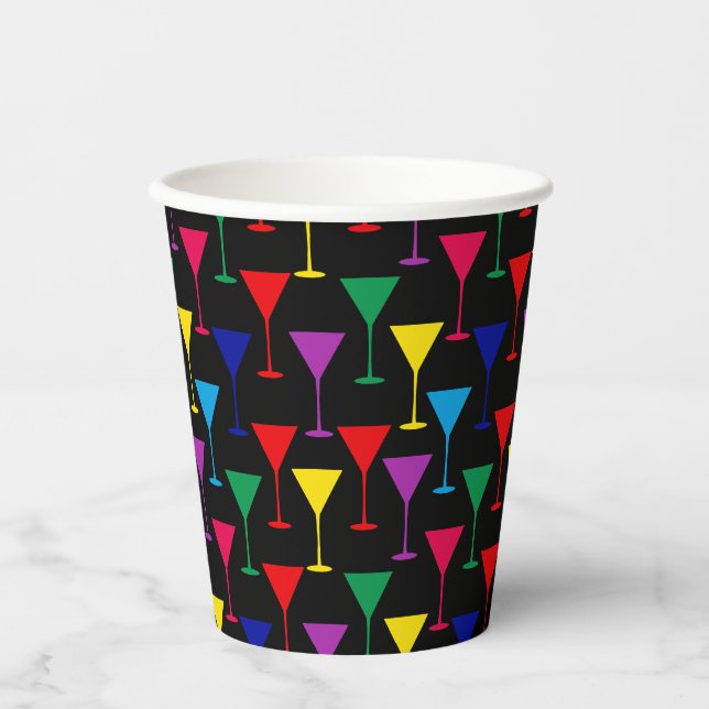 Farbenfrohe Martini-Cocktail-Muster Pappbecher (Vorderseite)