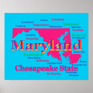 Farbenfrohe Maryland Staatsstolz Map Silhouette Poster